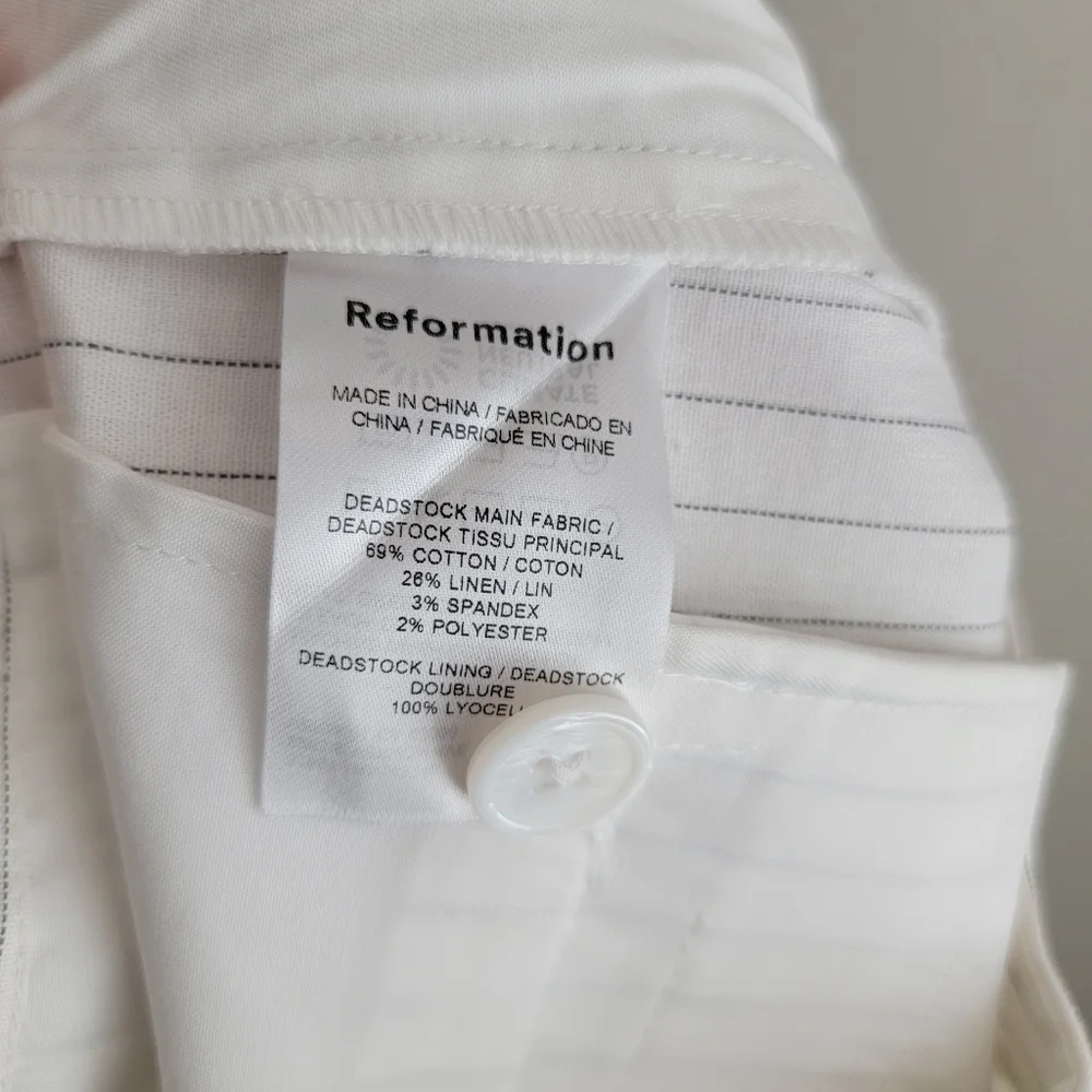 Reformation Oren Pant in White Stripe size 0 NWT